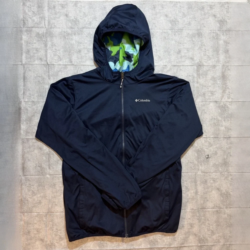 Columbia Kids XL Reversible Green Blue BW Camo Jacket Full Zip Unisex Youth Coat